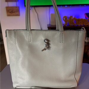 Soft blue Italian leather handbag